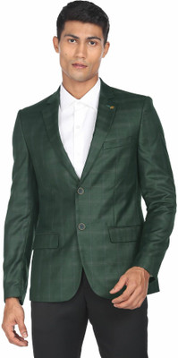 AD by Arvind Checkered Single Breasted Formal Men Blazer(Green)