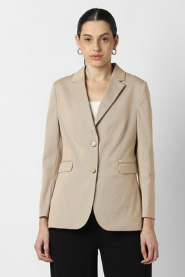 VAN HEUSEN Solid Single Breasted Formal Women Blazer(Beige)
