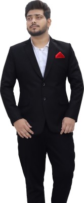 ALJAAMI Solid Single Breasted Casual Men Blazer(Black)