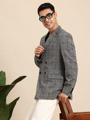 Mast & Harbour Checkered Single Breasted Formal Men Blazer(Grey)