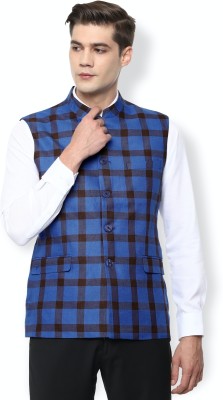 VAN HEUSEN Checkered Single Breasted Formal Men Blazer(Blue)