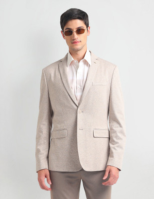 ARROW Solid Single Breasted Formal Men Blazer(Beige)