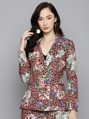 SASSAFRAS Floral Print Double Breasted Casual Women Blazer(Pink)