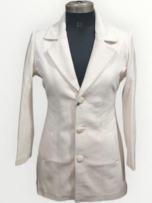 Pepzo Solid Double Breasted Casual Women Blazer(White)