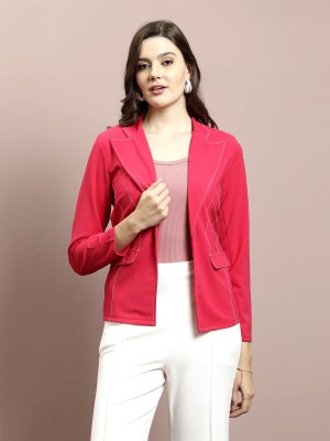 ATHENA Solid Tuxedo Style Casual Women Blazer(Pink)