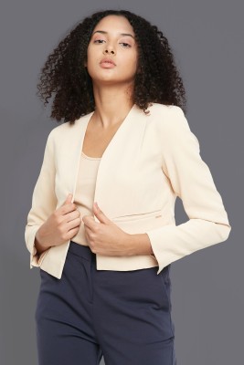 Allen Solly Solid Single Breasted Casual Women Blazer(Beige)