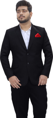 ALJAAMI Solid Single Breasted Casual Men Blazer(Black)