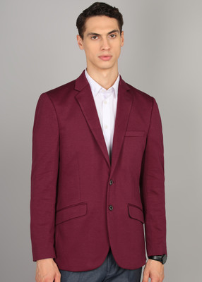 PARX Solid Single Breasted Formal Men Blazer(Red)