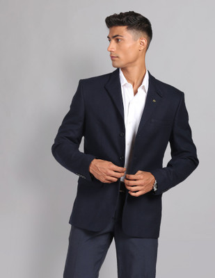 AD by Arvind Solid Single Breasted Formal Men Blazer(Blue)