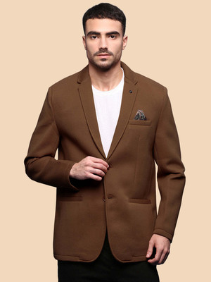 SHOWOFFFF Solid Single Breasted Casual Men Blazer(Brown)