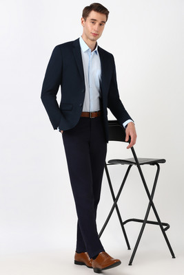 PETER ENGLAND Self Design Single Breasted Formal Men Blazer(Blue)