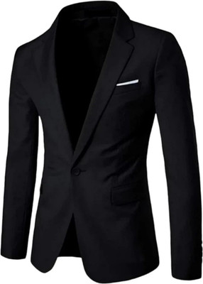 FASHYY TREND Solid Single Breasted Festive & Wedding Men Blazer(Black)