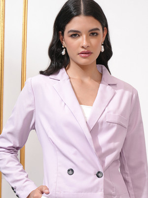 Tokyo Talkies Solid Single Breasted Party Women Blazer(Purple)