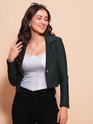 Globus Solid Single Breasted Formal Women Blazer(Green)