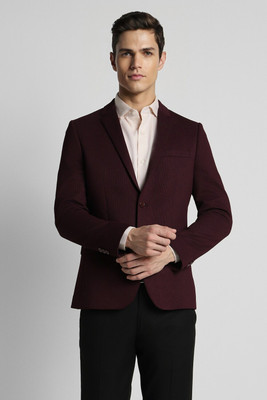 PETER ENGLAND Solid Single Breasted Formal Men Blazer(Maroon)