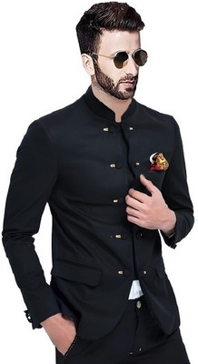 HUMJOLI FASHION Solid Bandhgala Formal, Casual, Festive, Wedding Men Blazer(Black)