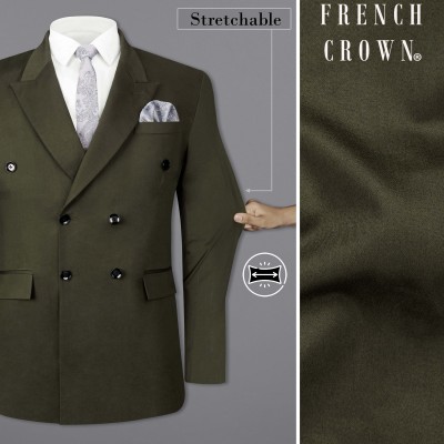 french crown Solid Double Breasted Festive & Wedding, Party Men Blazer(Green)