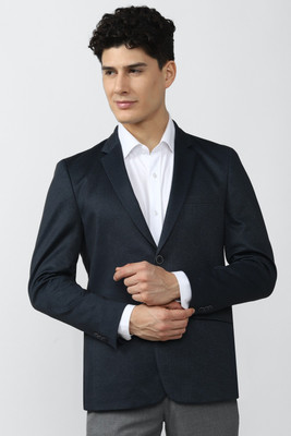 PETER ENGLAND Solid Single Breasted Formal Men Blazer(Dark Blue)