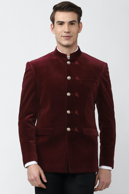 PETER ENGLAND Solid Single Breasted Formal Men Blazer(Maroon)