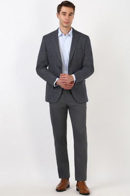 PETER ENGLAND Checkered Single Breasted Formal Men Blazer(Grey)