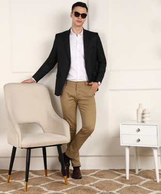 FUBAR Solid Single Breasted Formal Men Blazer(Black)