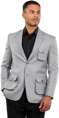 KIVA Solid Single Breasted Festive & Wedding Men Blazer(Grey)