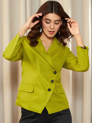KASSUALLY Solid Single Breasted Casual Women Blazer(Green)