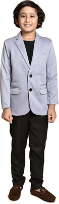 PRINT CULTR Solid Single Breasted Party Boys Blazer(Grey)