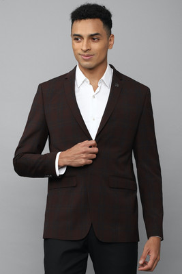 Allen Solly Checkered Single Breasted Formal Men Blazer(Maroon)