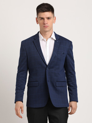 TURTLE Solid Single Breasted Casual Men Blazer(Blue)