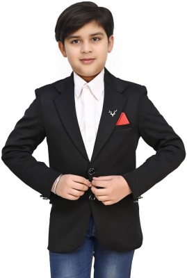 Qtsy Solid Single Breasted Party, Festive, Festive & Wedding, Casual, Wedding Boys Blazer(Black)