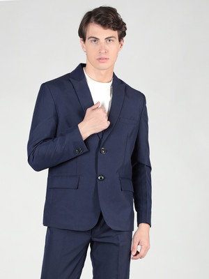 CHKOKKO Solid Single Breasted Casual Men Blazer(Blue)