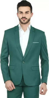 Darbar In Solid Single Breasted Casual, Formal, Festive & Wedding Men Blazer(Green)