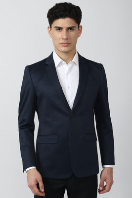 PETER ENGLAND Solid Single Breasted Formal Men Blazer(Dark Blue)