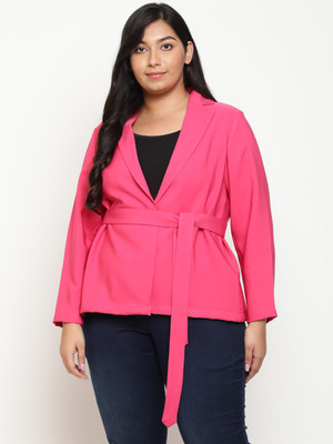Amydus Solid Single Breasted Casual Women Blazer(Pink)