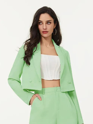 KOTTY Checkered Single Breasted Casual Women Blazer(Green)