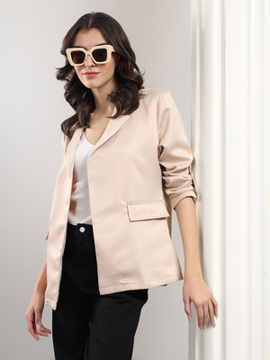 KOTTY Solid Single Breasted Casual Women Blazer(Beige)