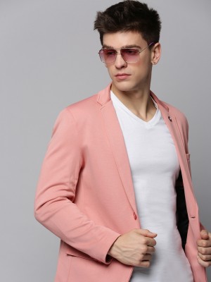 Showoff Self Design Single Breasted Casual Men Blazer(Pink)