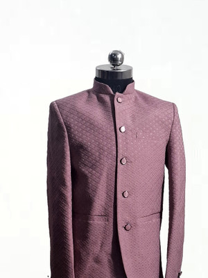 TTRFashion Checkered Mandarin Festive & Wedding Boys Blazer(Pink)