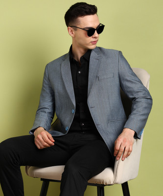 FUBAR Self Design Single Breasted Formal Men Blazer(Black)