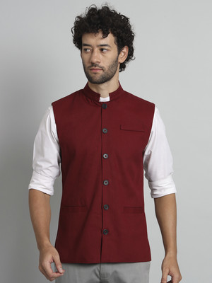 TANDUL Solid Single Breasted Casual Men Blazer(Maroon)
