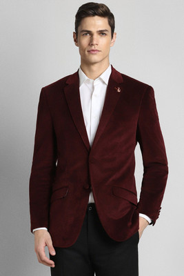 Simon Carter Solid Single Breasted Party Men Blazer(Maroon)