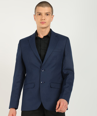 PARK AVENUE Self Design Single Breasted Formal Men Blazer(Dark Blue)