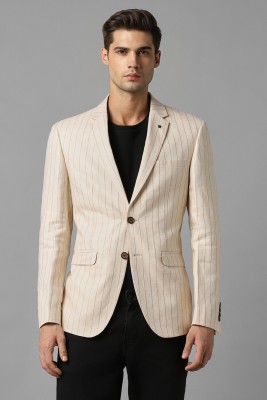 LOUIS PHILIPPE Striped Single Breasted Casual Men Blazer(Beige)