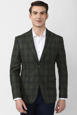 PETER ENGLAND Checkered Single Breasted Formal Men Blazer(Light Green)