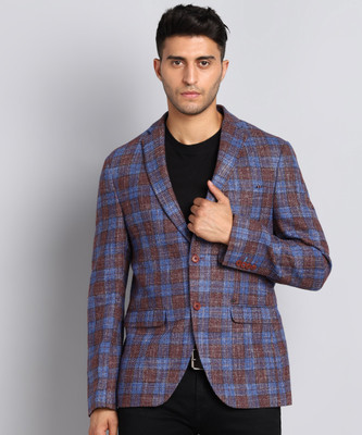 Blackberrys Checkered Single Breasted Casual Men Blazer(Blue)