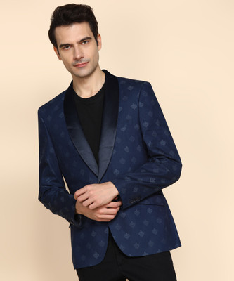 Raymond Printed Single Breasted Formal Men Blazer(Blue)