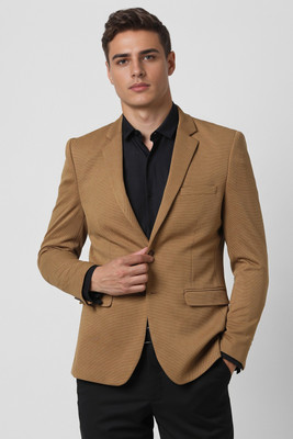 VAN HEUSEN Solid Single Breasted Formal Men Blazer(Brown)