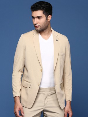 Showoff Solid Single Breasted Formal Men Blazer(Beige)