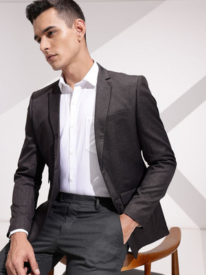 INVICTUS Solid Single Breasted Formal Men Blazer(Black)